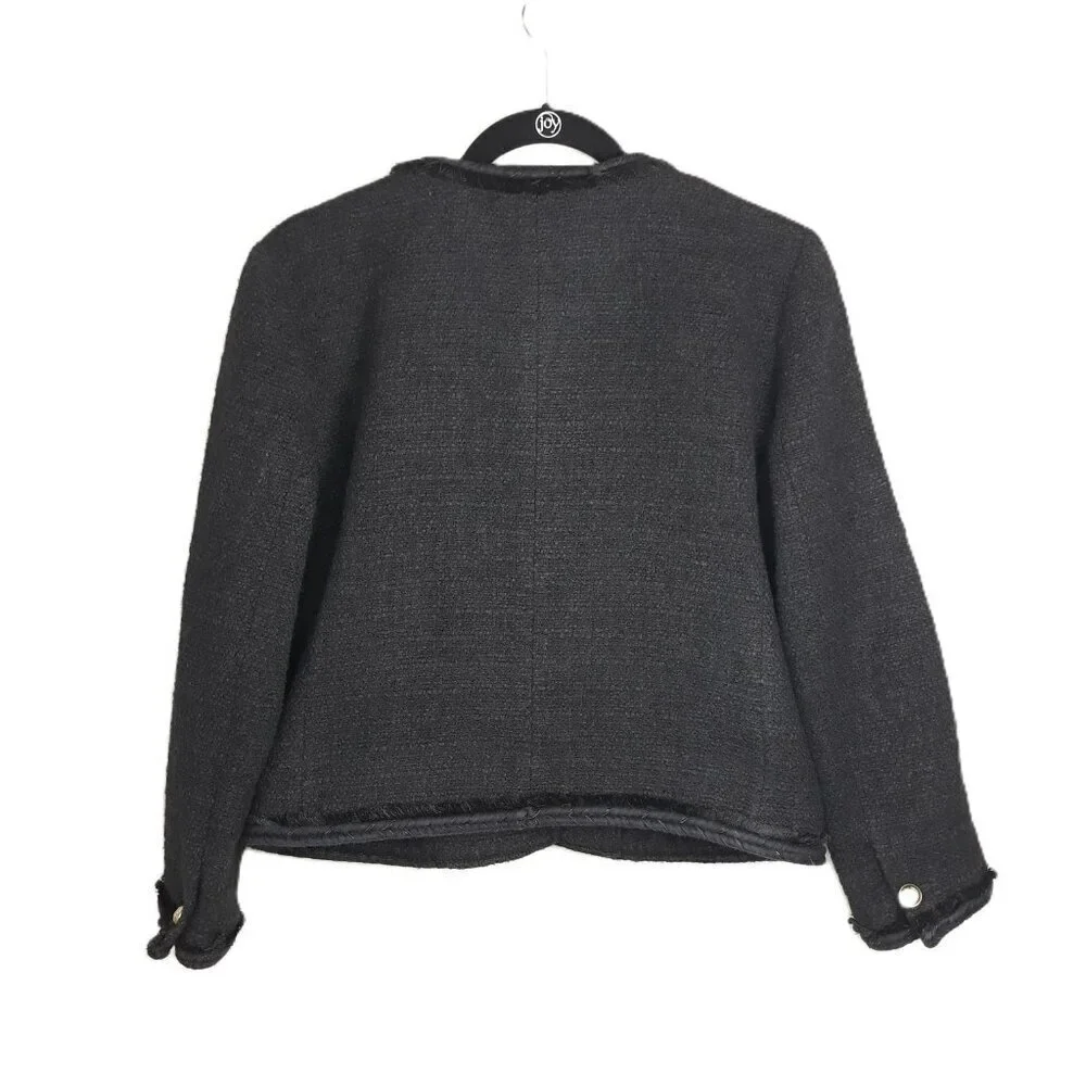 J. Crew Black Fringed Braided Wool Blend Tweed Lady Jacket 12 Minimalist Classic